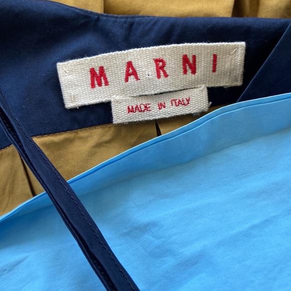 Marni Cotton Midnight Blue/ Goldtone Sash Tie Empire Midi Dress U.S. 4 Beautiful - Picture 8 of 9